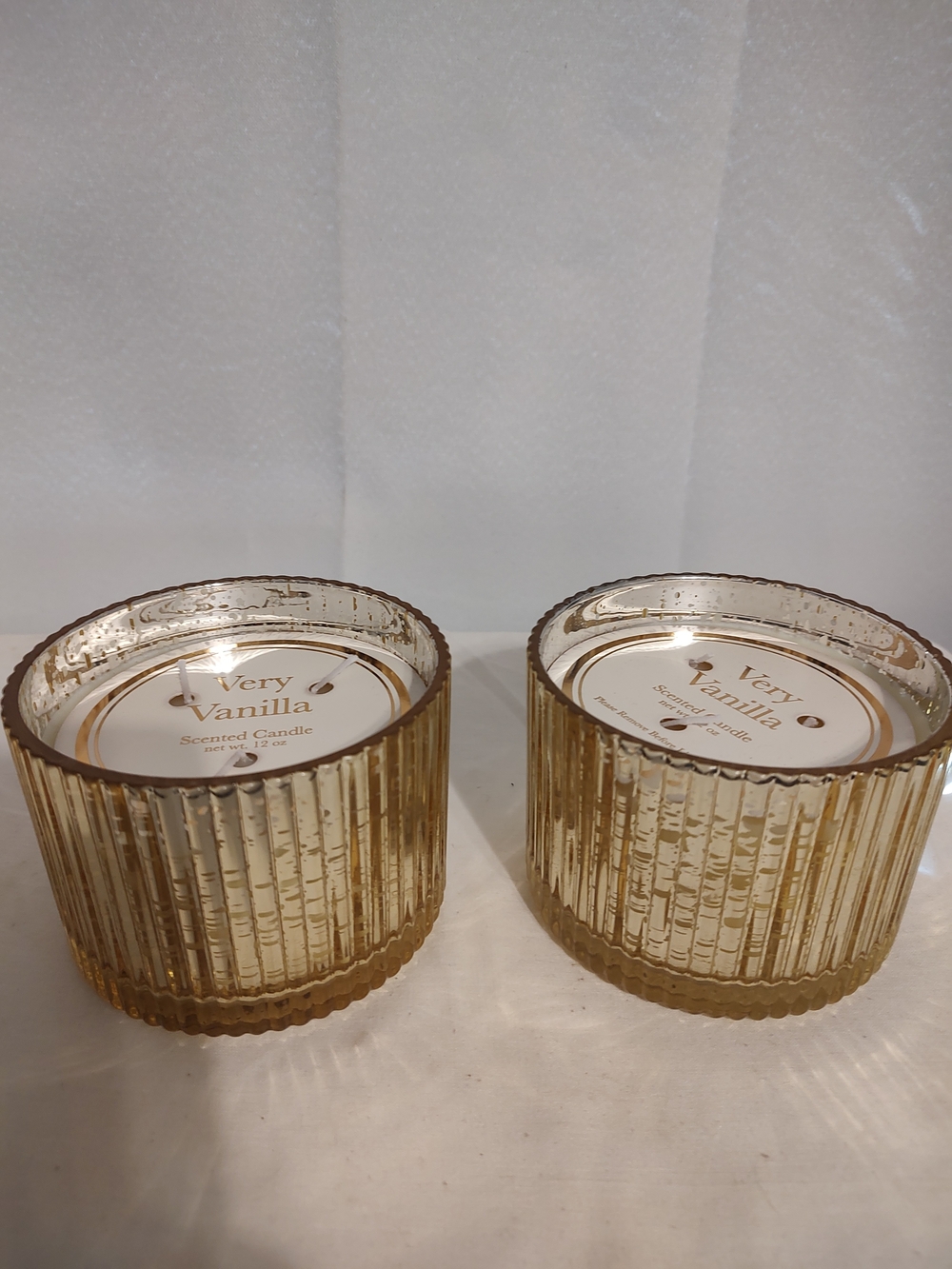 Source Unknown Gold Ribbed Glass Vanilla Candle Duo